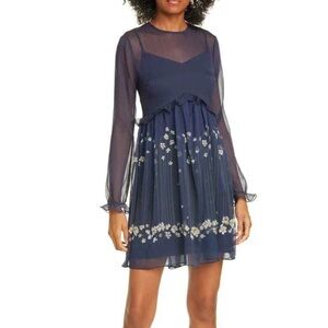 Ted Baker Navy Floral Long Sleeve Dress US size 6